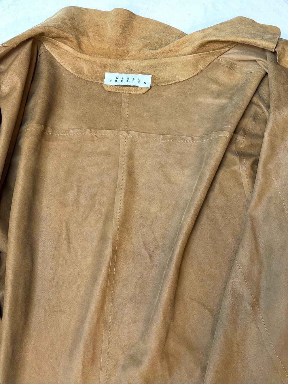 Nigel Preston Suede Button-Front Shirt/Jacket, tan, unlined, S, EUC - Picture 13 of 15